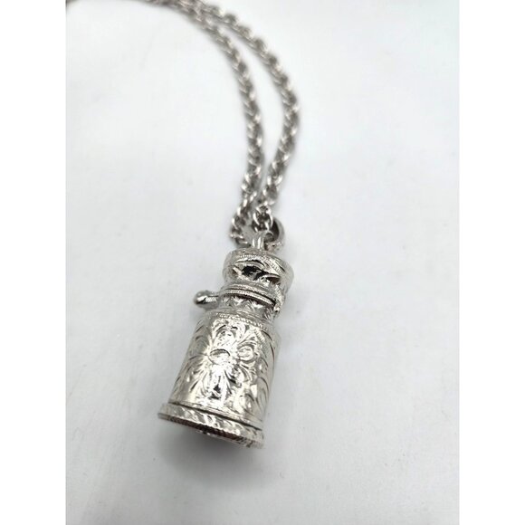 intage D’Orlan Silver Tone Milk Can Pendant Necklace NWT Long Chain - Picture 5 of 5